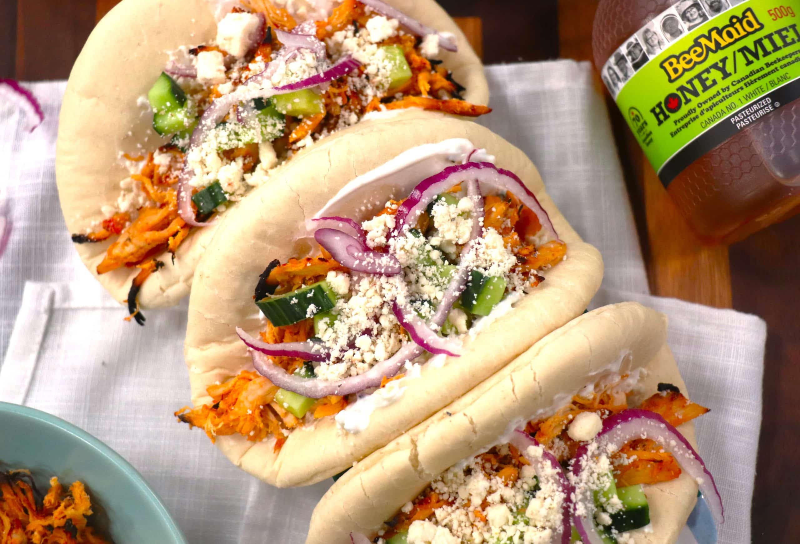 Featured image for “Harissa Honey Chicken Gyros”